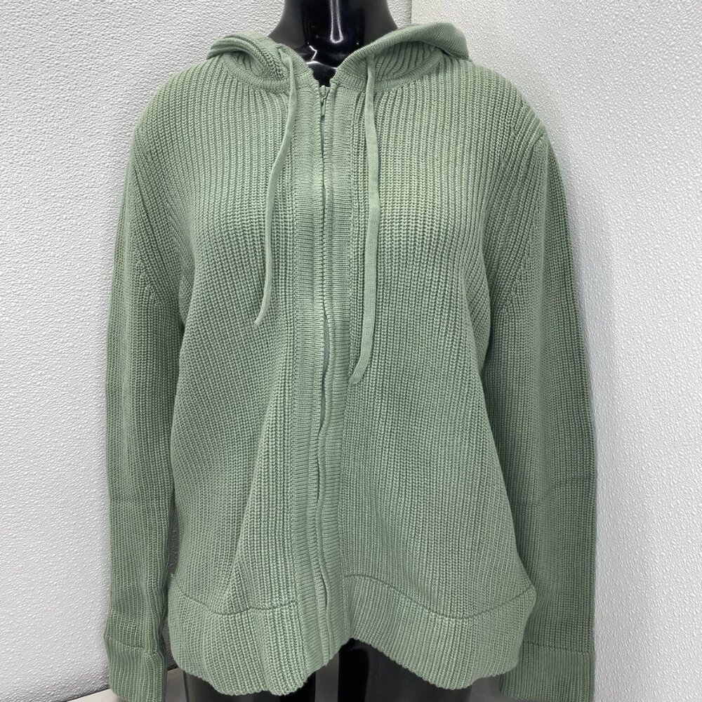 NEW PURA Cashmere Women's Full Zip Hoodie Fisherman Sweater Sage Green Size M